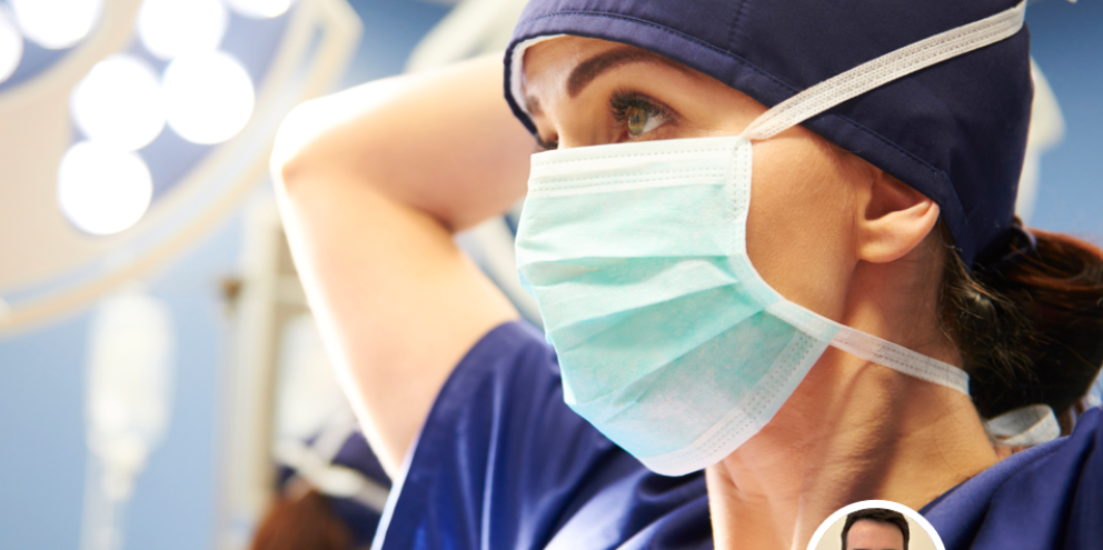 Anesthesiologist putting a facemask on