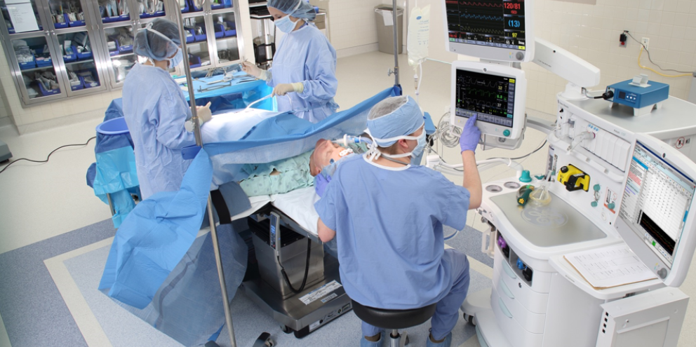 Clinicians in an operating room