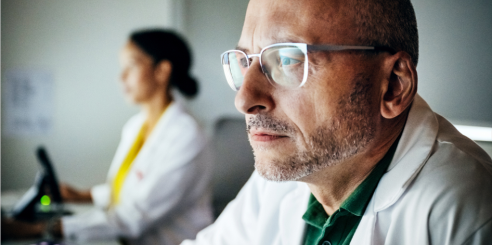 Biomedical engineer looking at a screen