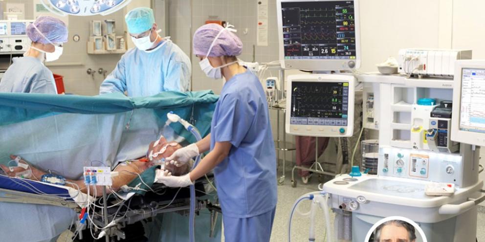 Clinicians operating a patient in the OR