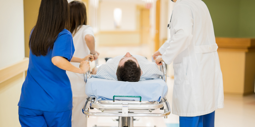 Patient being transported at the hospital