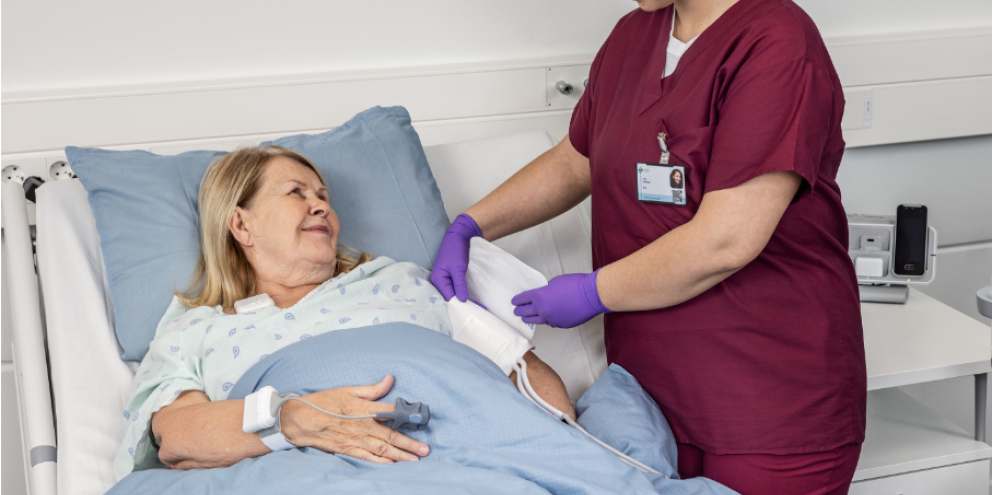 Female patient on the ward with Portrait Mobile