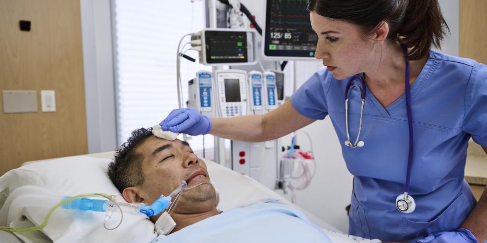 Intubated patient in the ICU