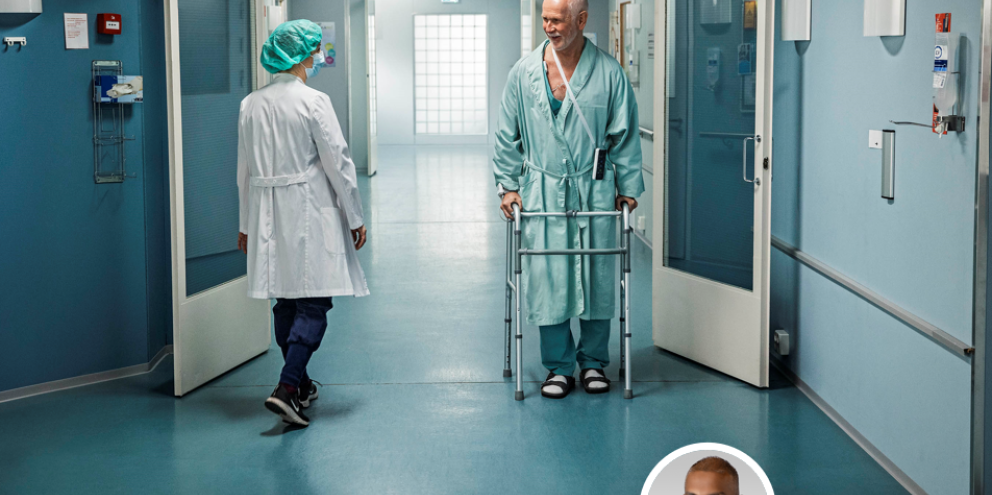 Patient ambulating in the ward 