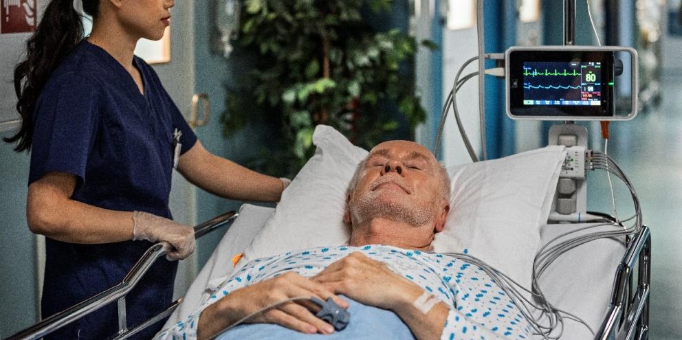 Patient being transported in the hospital