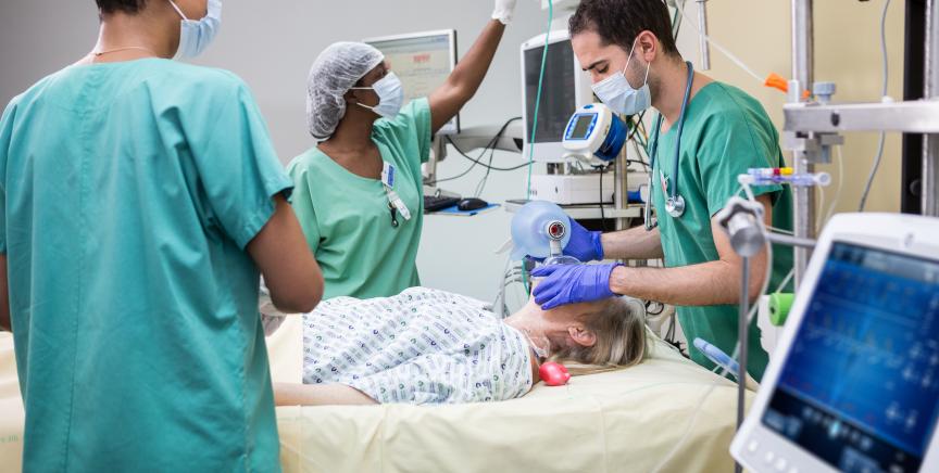 Patient in ICU being intubated