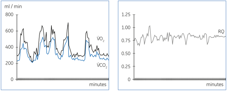 variation in VO₂ and VCO₂ caused by rapid changes in the metabolic demands