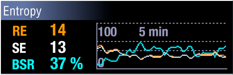 Entropy monitor displaying Burst Suppression Ratio (BSR)