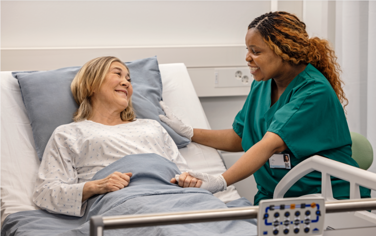 Clinician taking care of patient in the ward