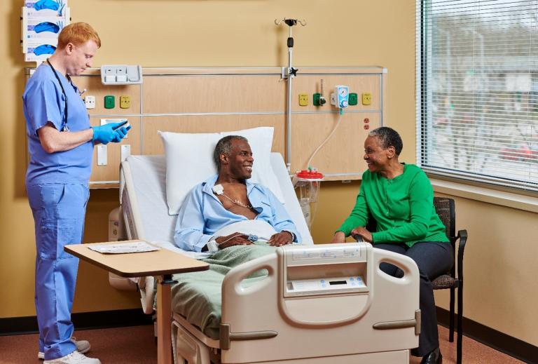 Patient being continuously monitored on the ward