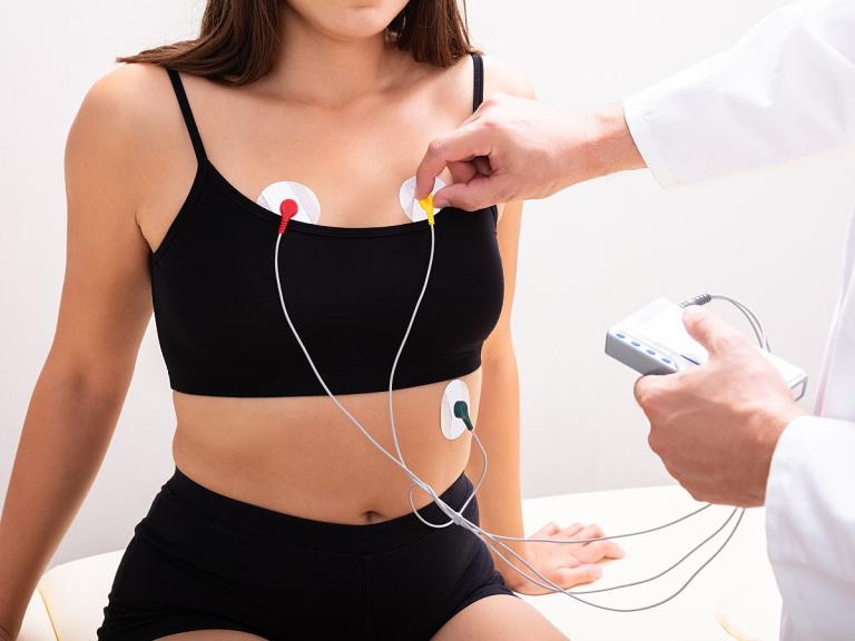 Patient with correct ECG electrode placement