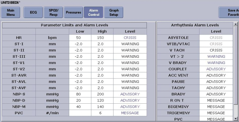 User-configurable alarm settings