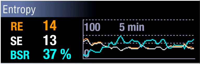 Entropy monitor displaying Burst Suppression Ratio (BSR)