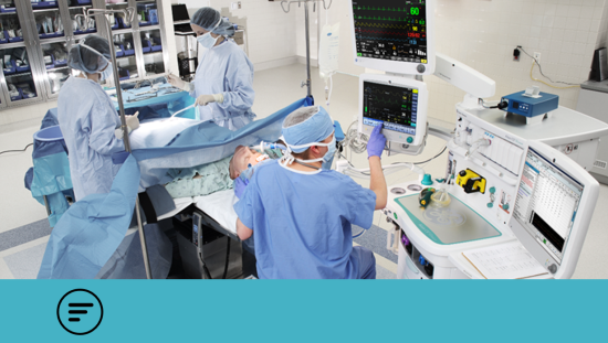 Clinicians operating a patient in the OR