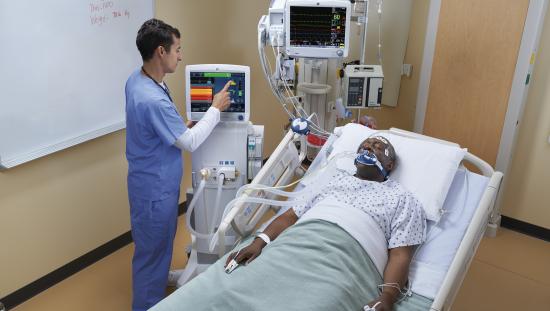 Patient connected to ventilator