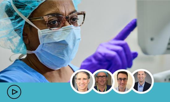 Anesthesia provider touching a screen